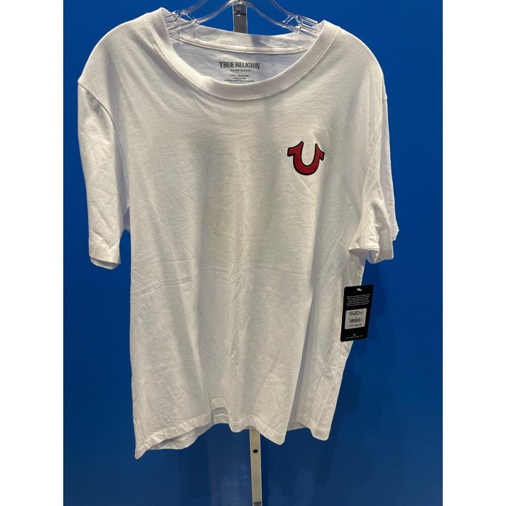 True Religion Mens Large White Graphic Tee Buddha Guitar Logo NWT
